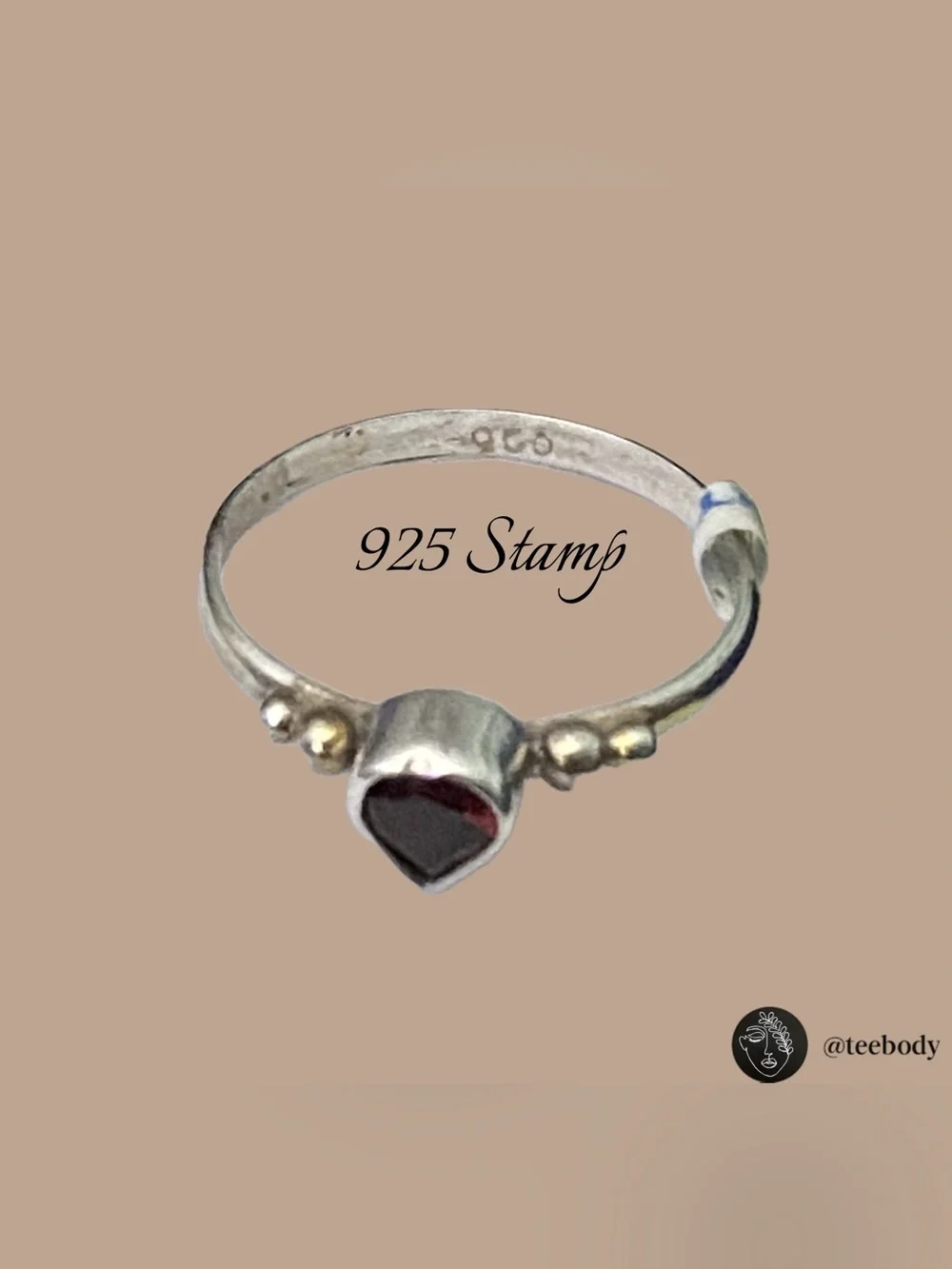 VTG 925 Sterling Silver Raw Heart Garnet Ring Size 7 NWT - 1.38g